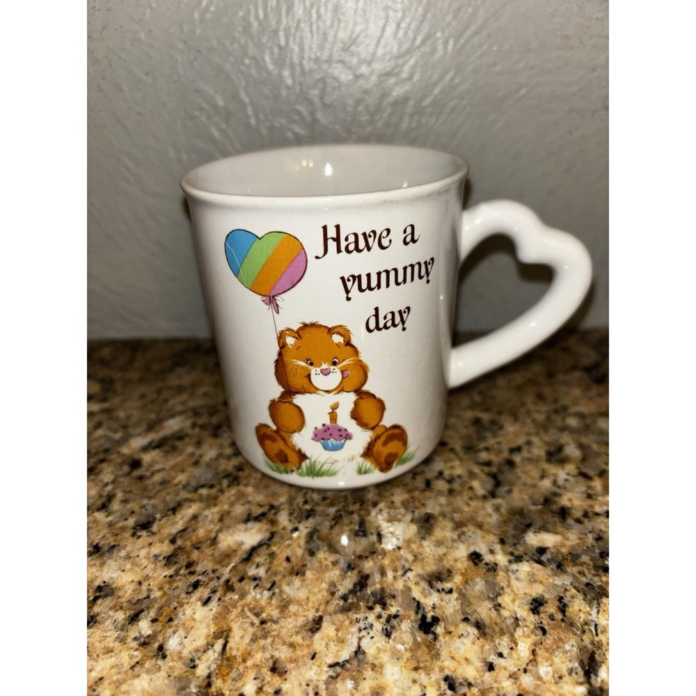 Vintage Care Bear Birthday Bear Have A Yummy Day Coffee Cup Mug Stoneware 1983